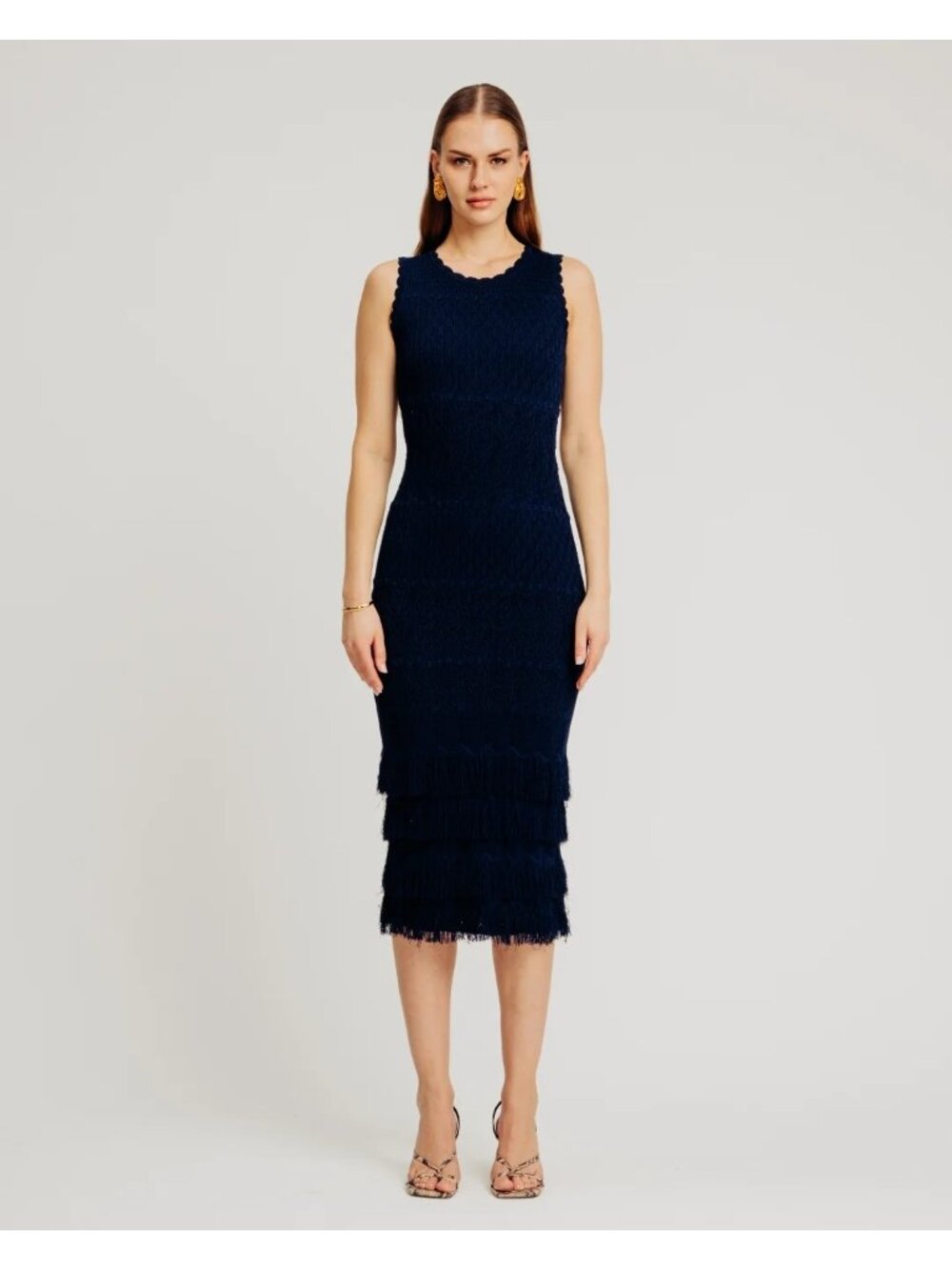 G-29. Ronny Kobo Ryan Sleeveless Fringe Midi Dress Black